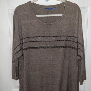 Dolman Sleeve Tunic Blouse, Beige/Light brown with a shimmery detail, 0X